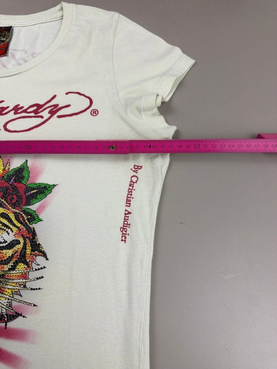 Ed Hardy Archive "Tiger Rose" Strass Tee - Cream - Past Pieces