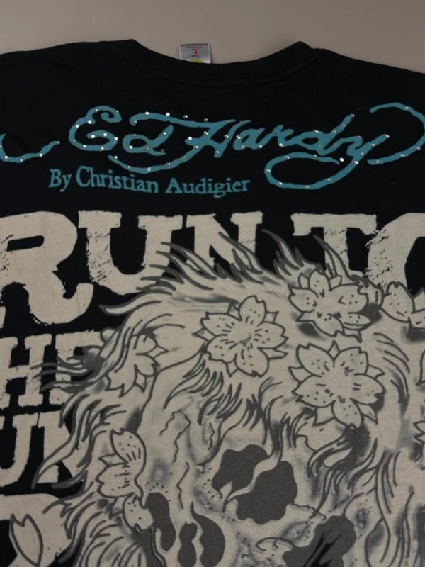 Ed Hardy By Christian Audigier Archive "2 Face The Streets" Flaming Skull T-Shirt - Black - Past Pieces