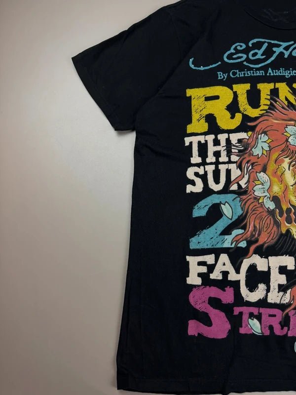 Ed Hardy By Christian Audigier Archive "2 Face The Streets" Flaming Skull T-Shirt - Black