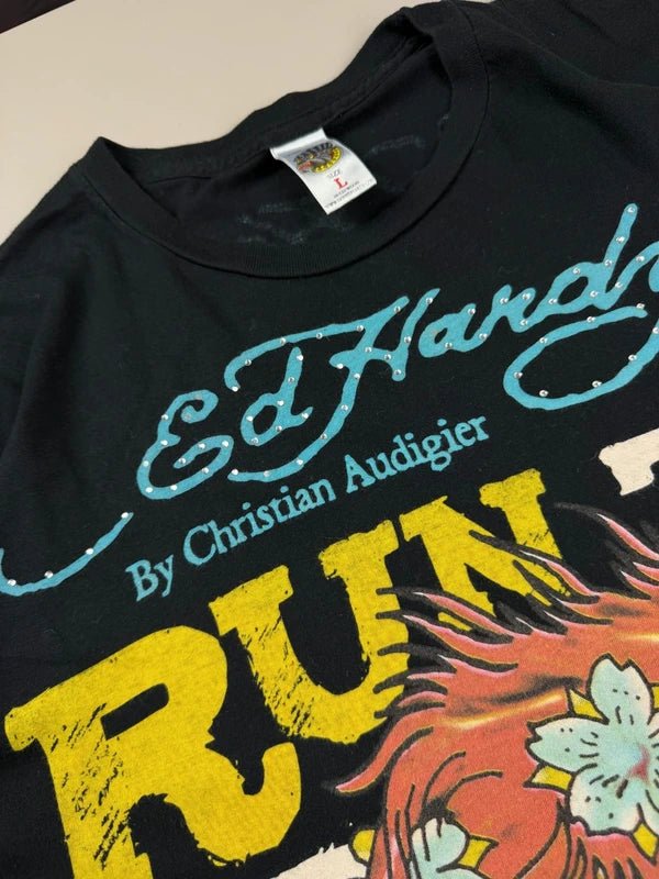 Ed Hardy By Christian Audigier Archive "2 Face The Streets" Flaming Skull T-Shirt - Black - Past Pieces