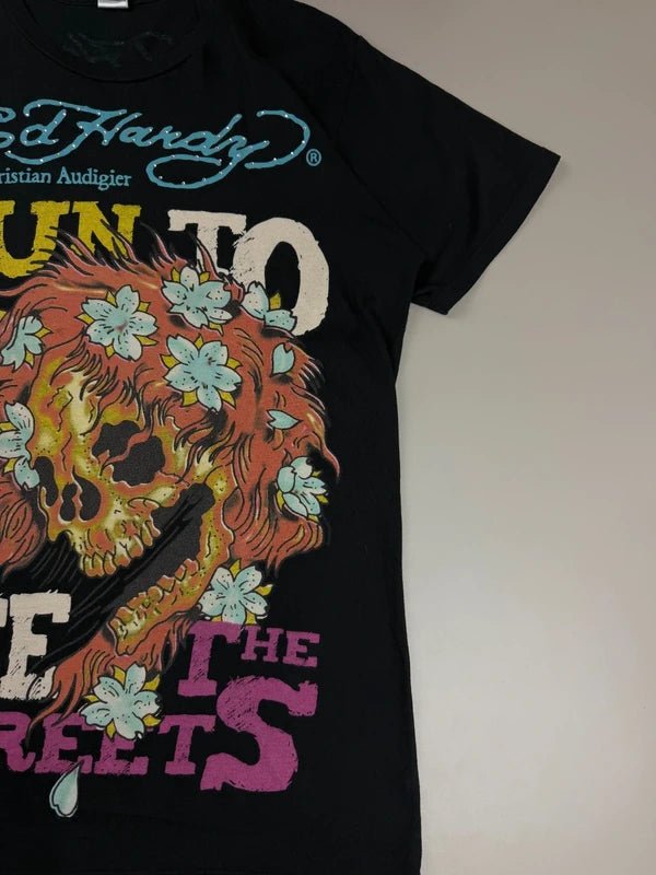 Ed Hardy By Christian Audigier Archive "2 Face The Streets" Flaming Skull T-Shirt - Black - Past Pieces