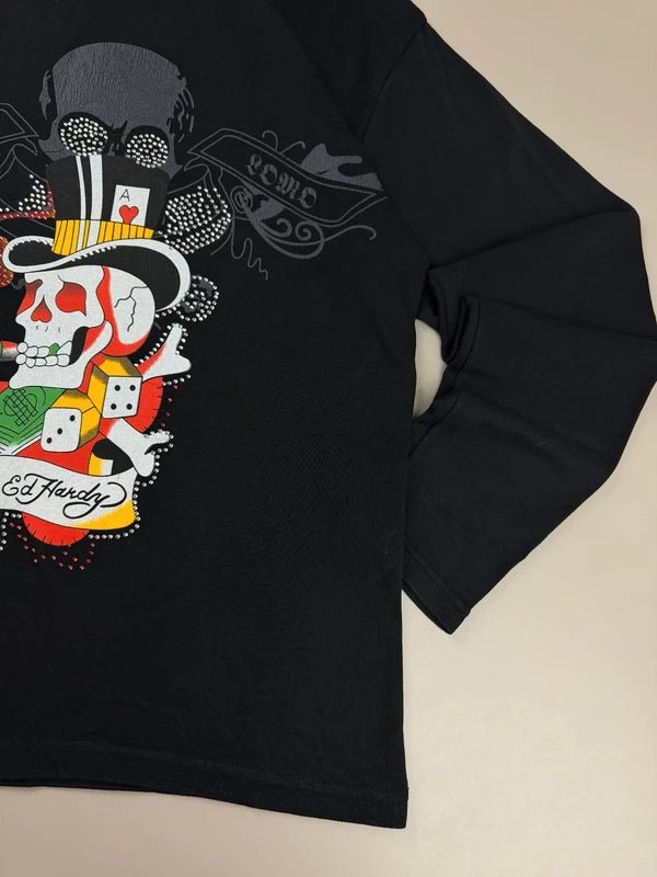 Ed Hardy by Christian Audigier Archive "Gambler Skull" Longsleeve - All Black - Past Pieces