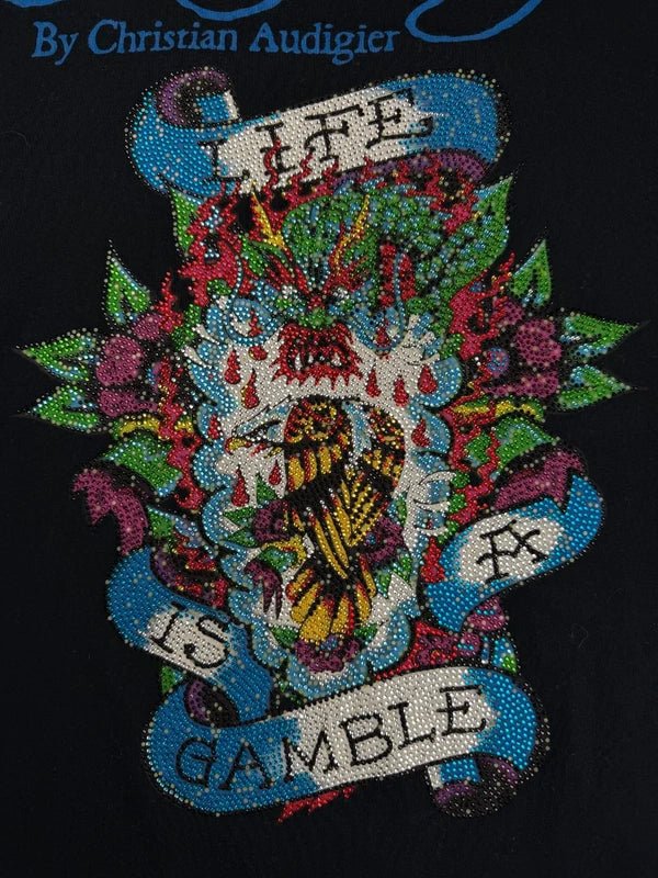 Ed Hardy by Christian Audigier Archive "Life is Gamble" Rhinestone Tee - Black - Past Pieces