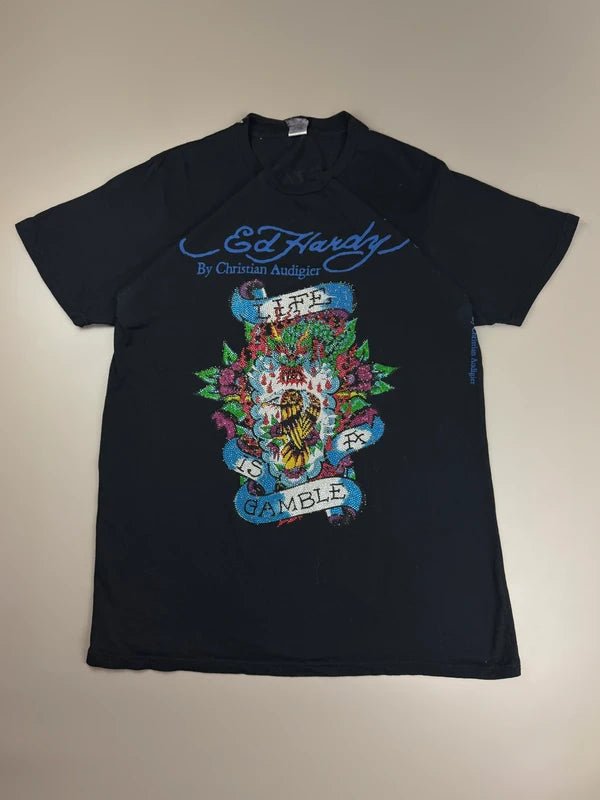 Ed Hardy by Christian Audigier Archive "Life is Gamble" Rhinestone Tee - Black