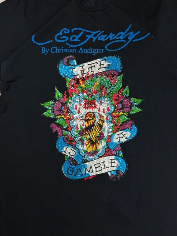 Ed Hardy by Christian Audigier Archive "Life is Gamble" Rhinestone Tee - Black