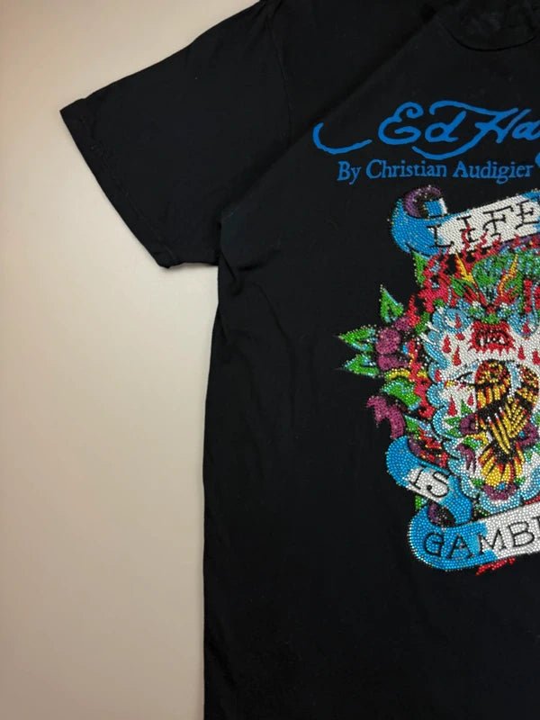 Ed Hardy by Christian Audigier Archive "Life is Gamble" Rhinestone Tee - Black