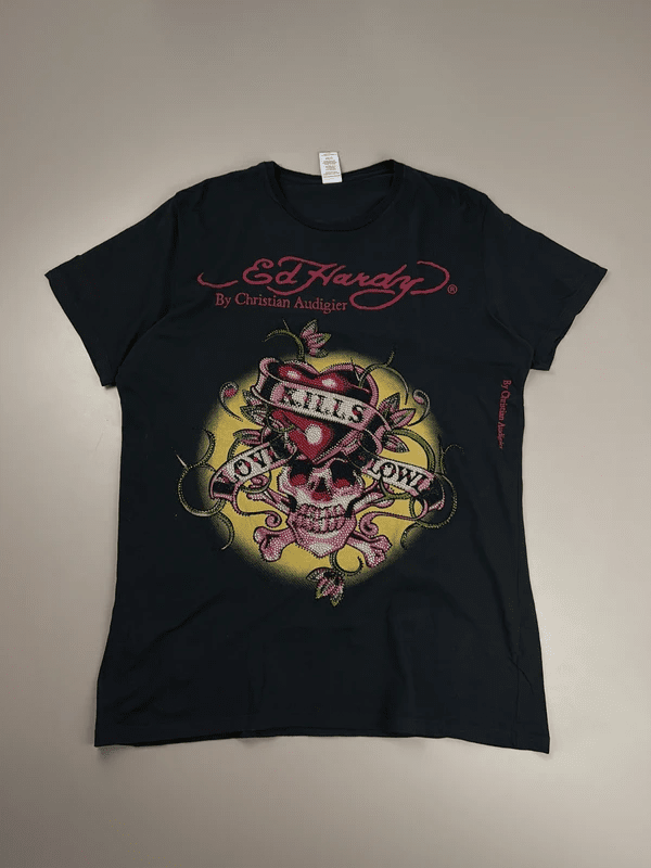 Ed Hardy by Christian Audigier Archive "Love Kills Slowly" Rhinestone Tee - Black