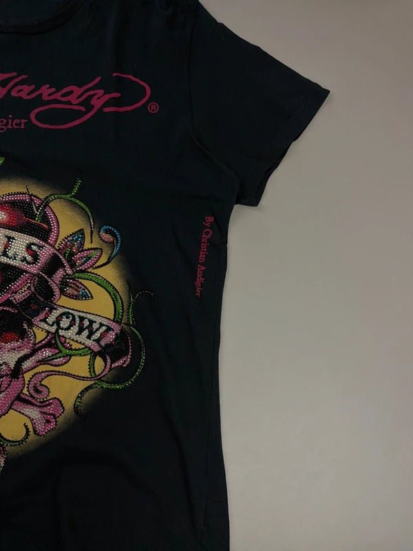 Ed Hardy by Christian Audigier Archive "Love Kills Slowly" Rhinestone Tee - Black