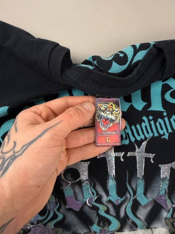 Ed Hardy by Christian Audigier Archive "Tattoo Show" Graphic Tee - Teal/Purple - Past Pieces
