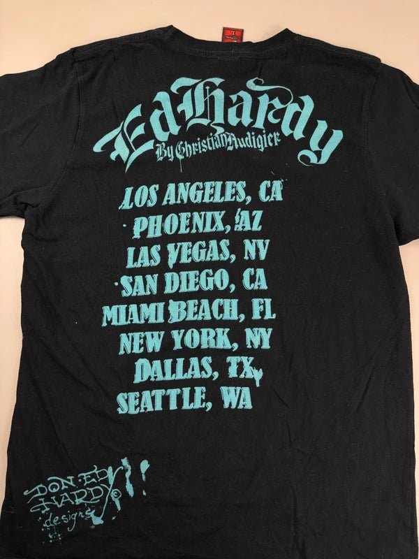 Ed Hardy by Christian Audigier Archive "Tattoo Show" Graphic Tee - Teal/Purple