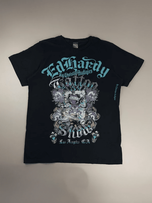Ed Hardy by Christian Audigier Archive "Tattoo Show" Graphic Tee - Teal/Purple