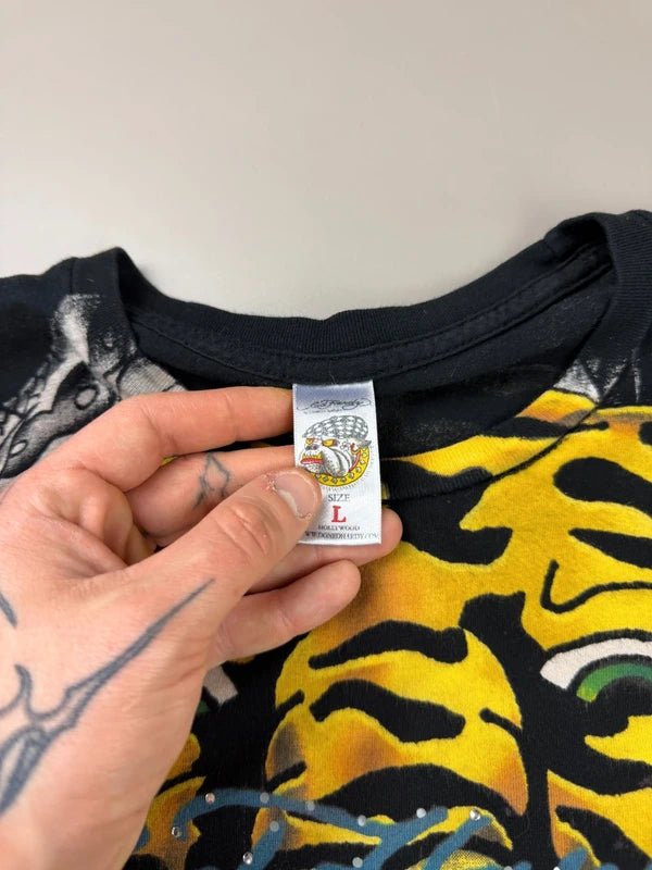 Ed Hardy by Christian Audigier Archive "Tattoo Tiger" Graphic Tee - Black / Rhinestone - Past Pieces