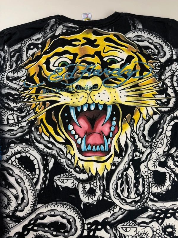 Ed Hardy by Christian Audigier Archive "Tattoo Tiger" Graphic Tee - Black / Rhinestone