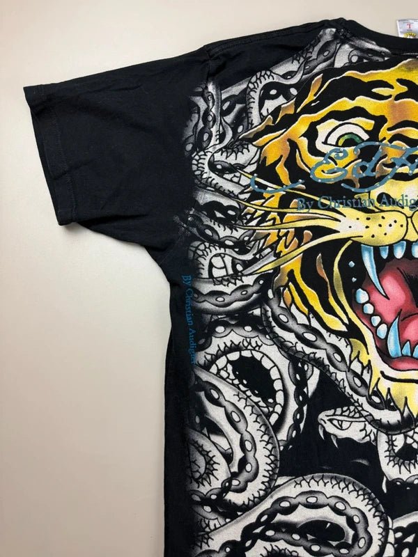 Ed Hardy by Christian Audigier Archive "Tattoo Tiger" Graphic Tee - Black / Rhinestone