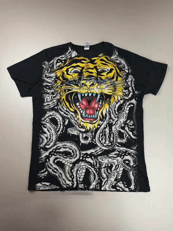 Ed Hardy by Christian Audigier Archive "Tattoo Tiger" Graphic Tee - Black / Rhinestone