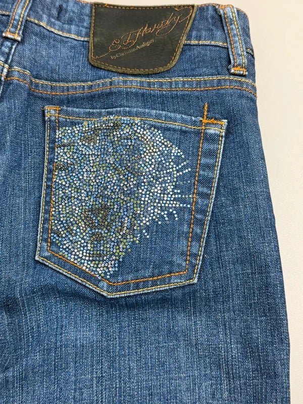 Ed Hardy by Christian Audigier Archive "Tiger" Rhinestone Jeans - Indigo