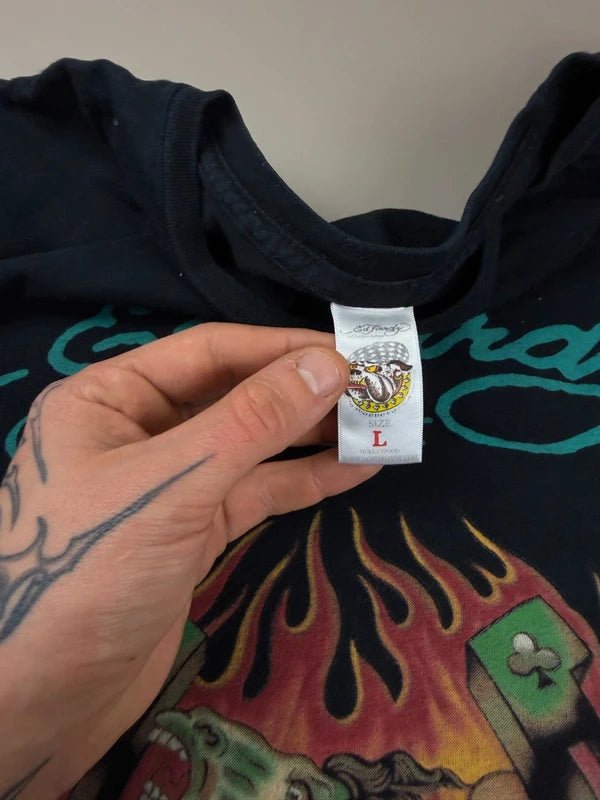 Ed Hardy by Christian Audigier "Dead or Alive" Flaming Horse Tee – Teal Logo - Past Pieces
