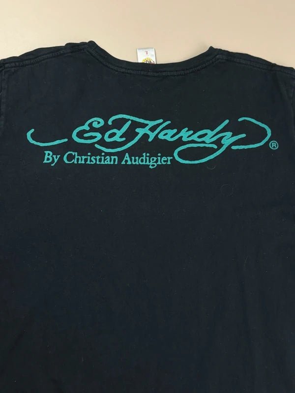 Ed Hardy by Christian Audigier "Dead or Alive" Flaming Horse Tee – Teal Logo - Past Pieces