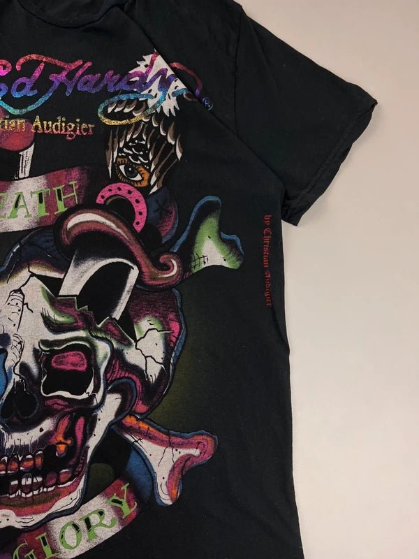 Ed Hardy by Christian Audigier "Death or Glory" Skull Tee - Cyber Y2K Rainbow