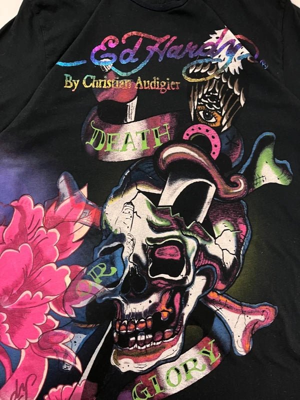 Ed Hardy by Christian Audigier "Death or Glory" Skull Tee - Cyber Y2K Rainbow