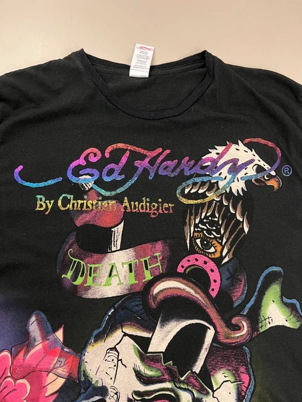 Ed Hardy by Christian Audigier "Death or Glory" Skull Tee - Cyber Y2K Rainbow - Past Pieces