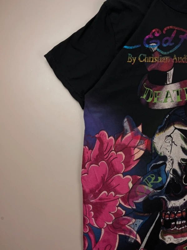 Ed Hardy by Christian Audigier "Death or Glory" Skull Tee - Cyber Y2K Rainbow