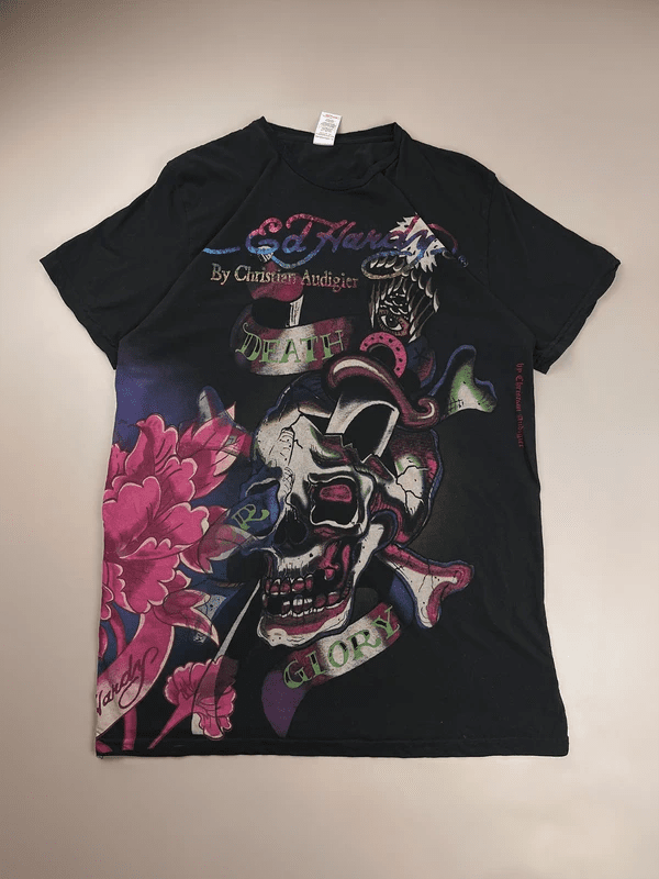 Ed Hardy by Christian Audigier "Death or Glory" Skull Tee - Cyber Y2K Rainbow