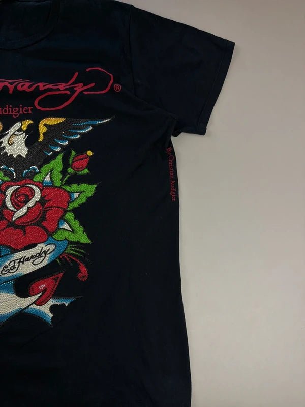 Ed Hardy by Christian Audigier "Eagle Anchor" Tattoo Tee - Black Studded