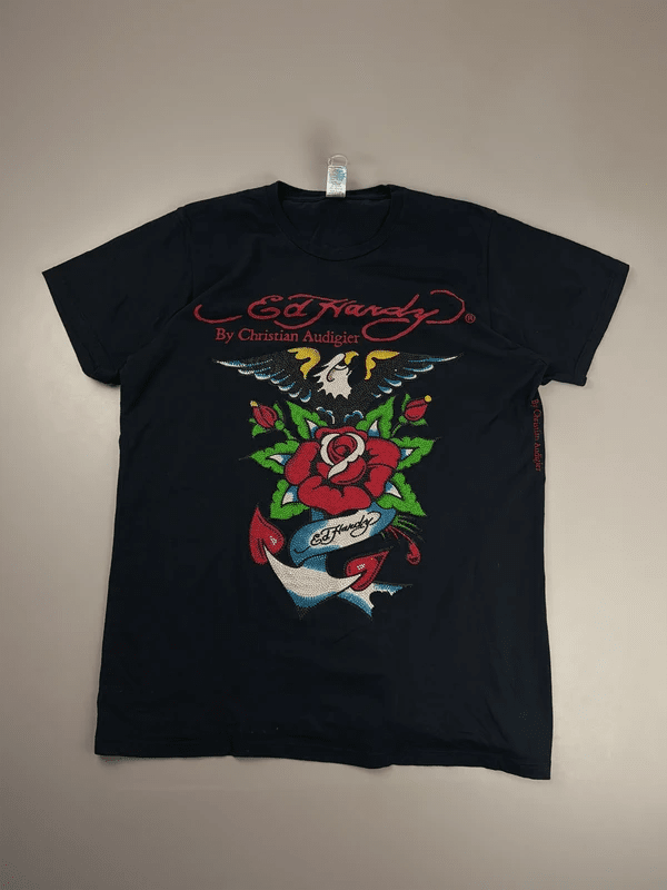Ed Hardy by Christian Audigier "Eagle Anchor" Tattoo Tee - Black Studded