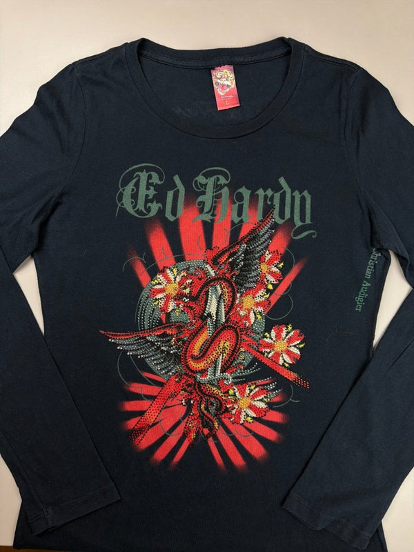 Ed Hardy by Christian Audigier "Studded Snake" Top - Black