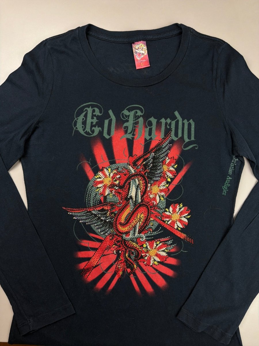 Ed Hardy by Christian Audigier "Studded Snake" Top - Black - Past Pieces