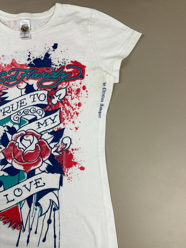 Ed Hardy by Christian Audigier "True to my Love" Tee - White