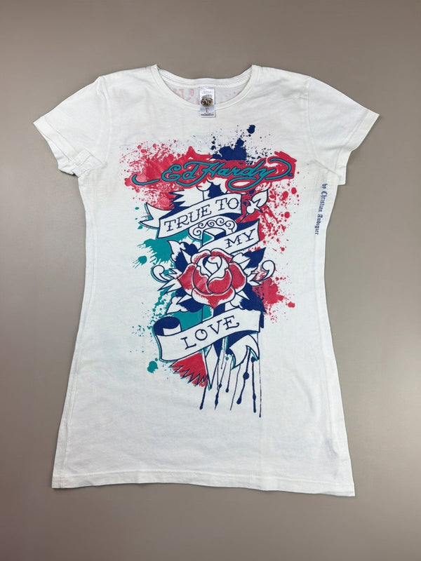 Ed Hardy by Christian Audigier "True to my Love" Tee - White