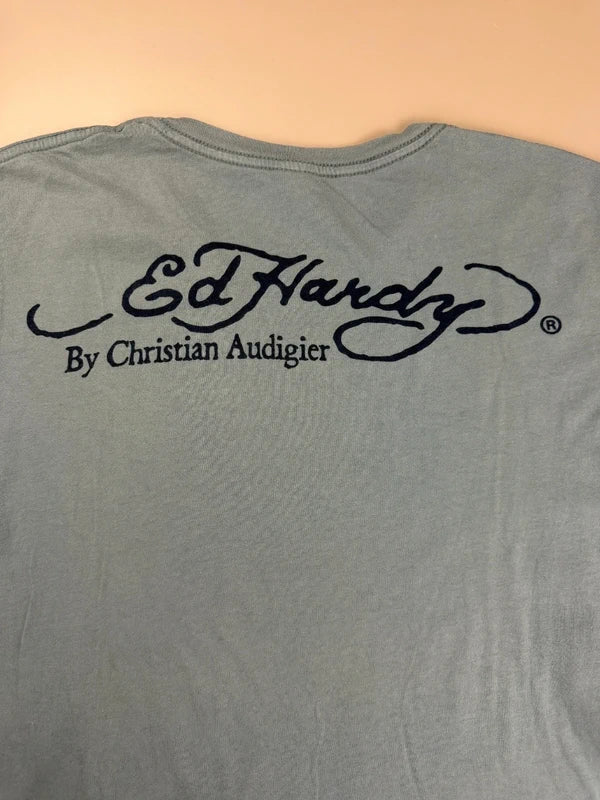 Ed Hardy by Christian Audigier "Venomous Dagger" Tattoo Tee - Dusty Blue Y2K Indie Sleaze - Past Pieces