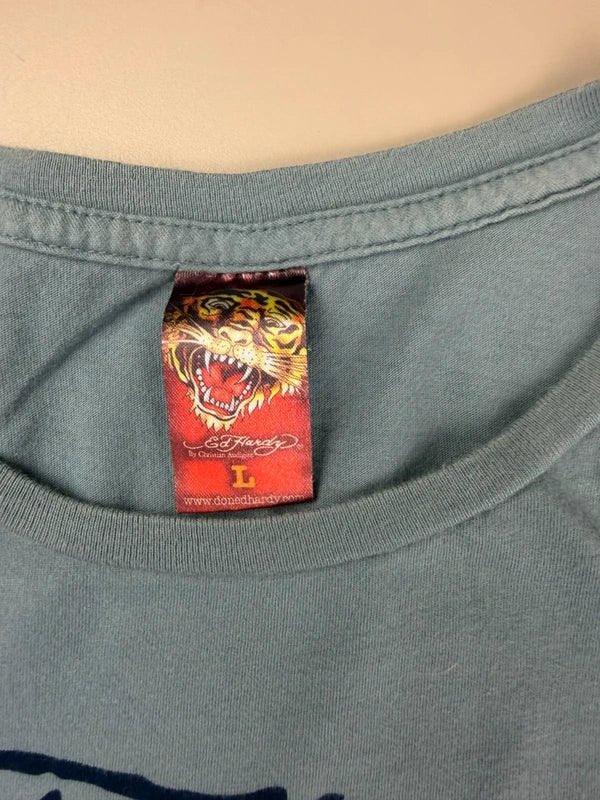 Ed Hardy by Christian Audigier "Venomous Dagger" Tattoo Tee - Dusty Blue Y2K Indie Sleaze - Past Pieces