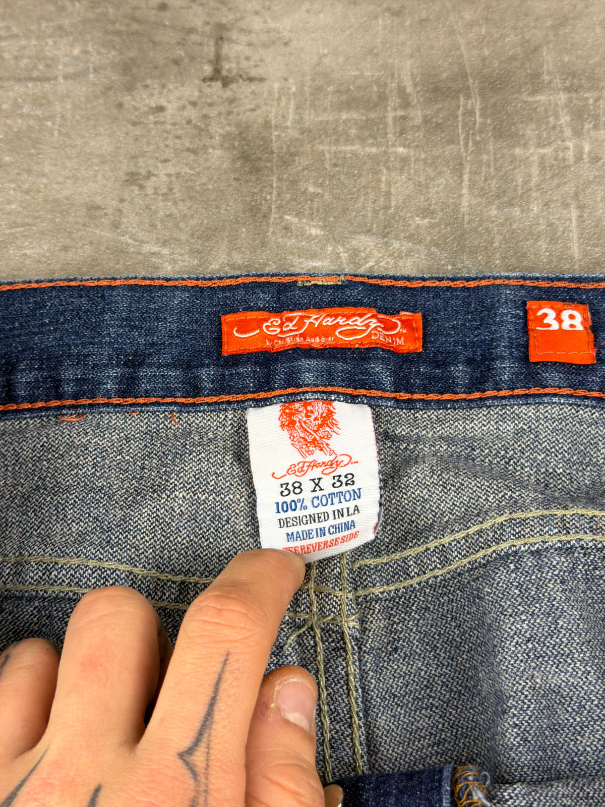 Ed Hardy by Christian Audigier Y2K Baggy Dragon & Snake Embroidered Denim - Washed Blue - Past Pieces