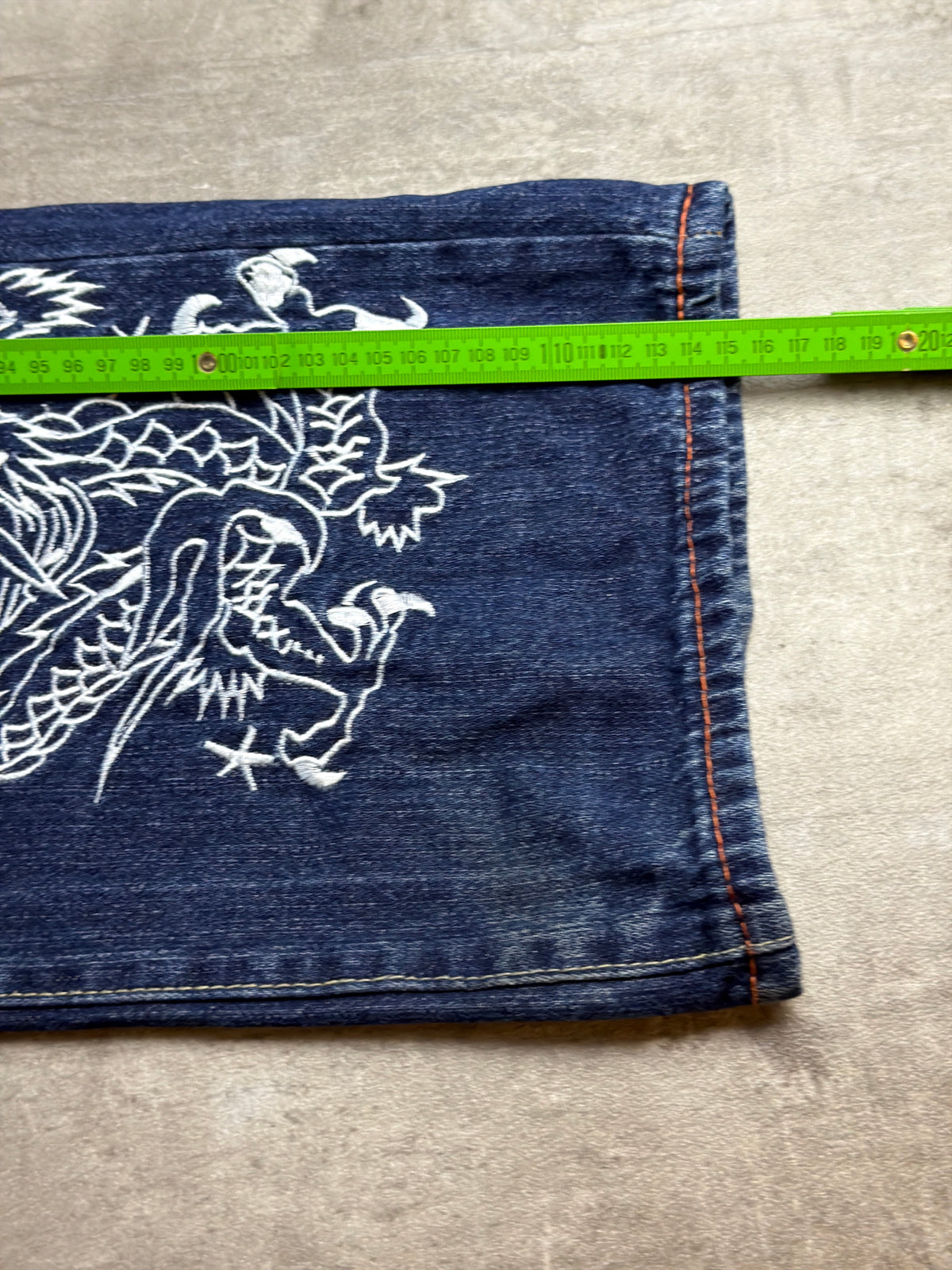 Ed Hardy by Christian Audigier Y2K Baggy Dragon & Snake Embroidered Denim - Washed Blue - Past Pieces