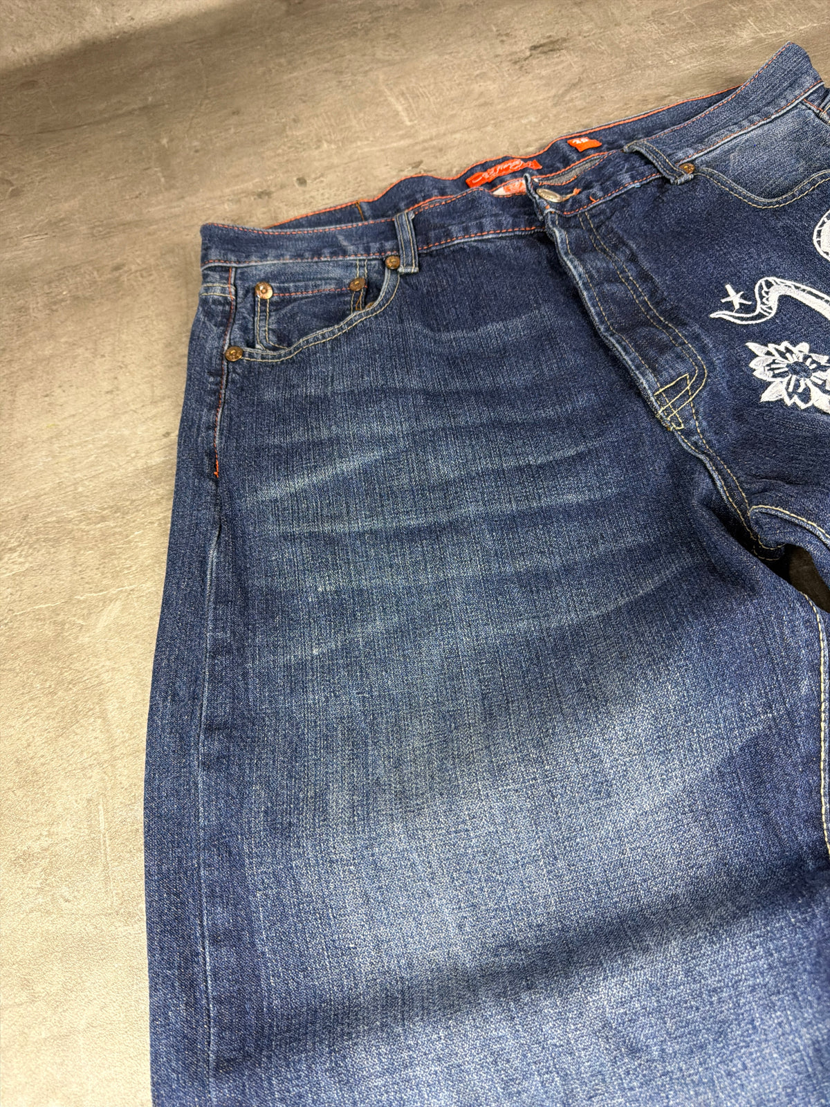 Ed Hardy by Christian Audigier Y2K Baggy Dragon & Snake Embroidered Denim - Washed Blue - Past Pieces