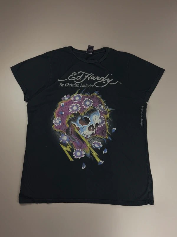 Ed Hardy Christian Audigier Archive "Lightning Skull" Graphic Tee - Black