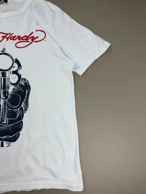 Ed Hardy "Revolver" Tattoo Graphic Tee - White/Red
