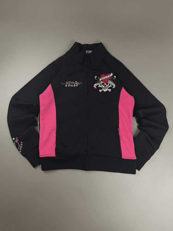 Ed Hardy Sport Archive "Love Kills Slowly" Track Jacket - Cyber Pink & Black Skull