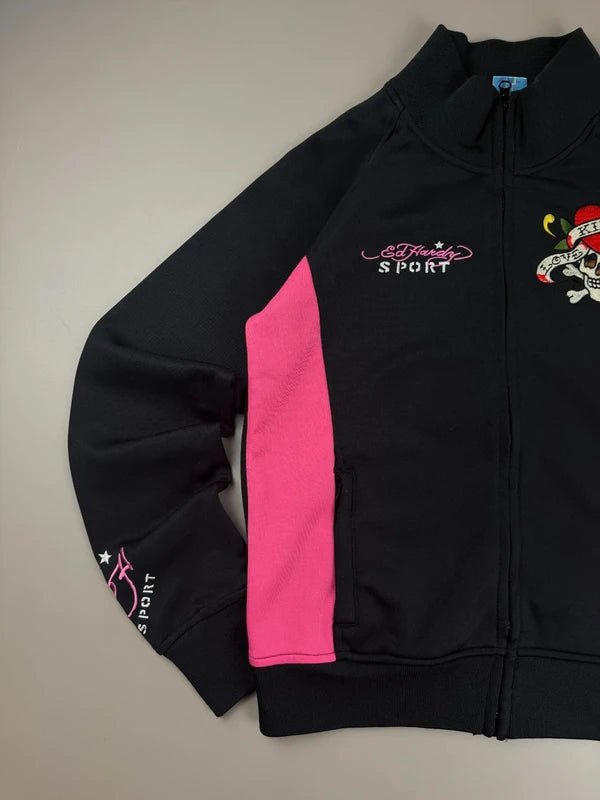 Ed Hardy Sport Archive "Love Kills Slowly" Track Jacket - Cyber Pink & Black Skull