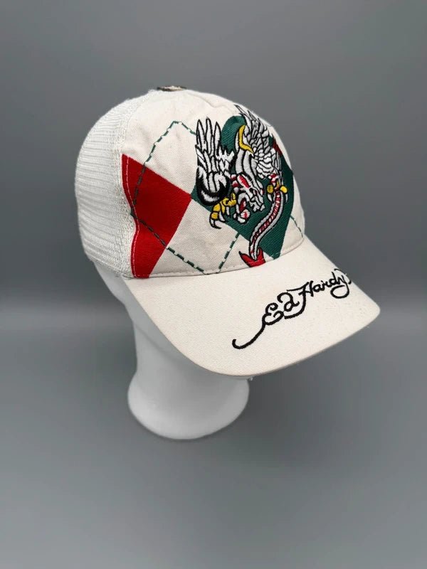Ed Hardy "Vintage Tattoo Wear" Argyle Eagle Trucker Cap - White/Multicolor