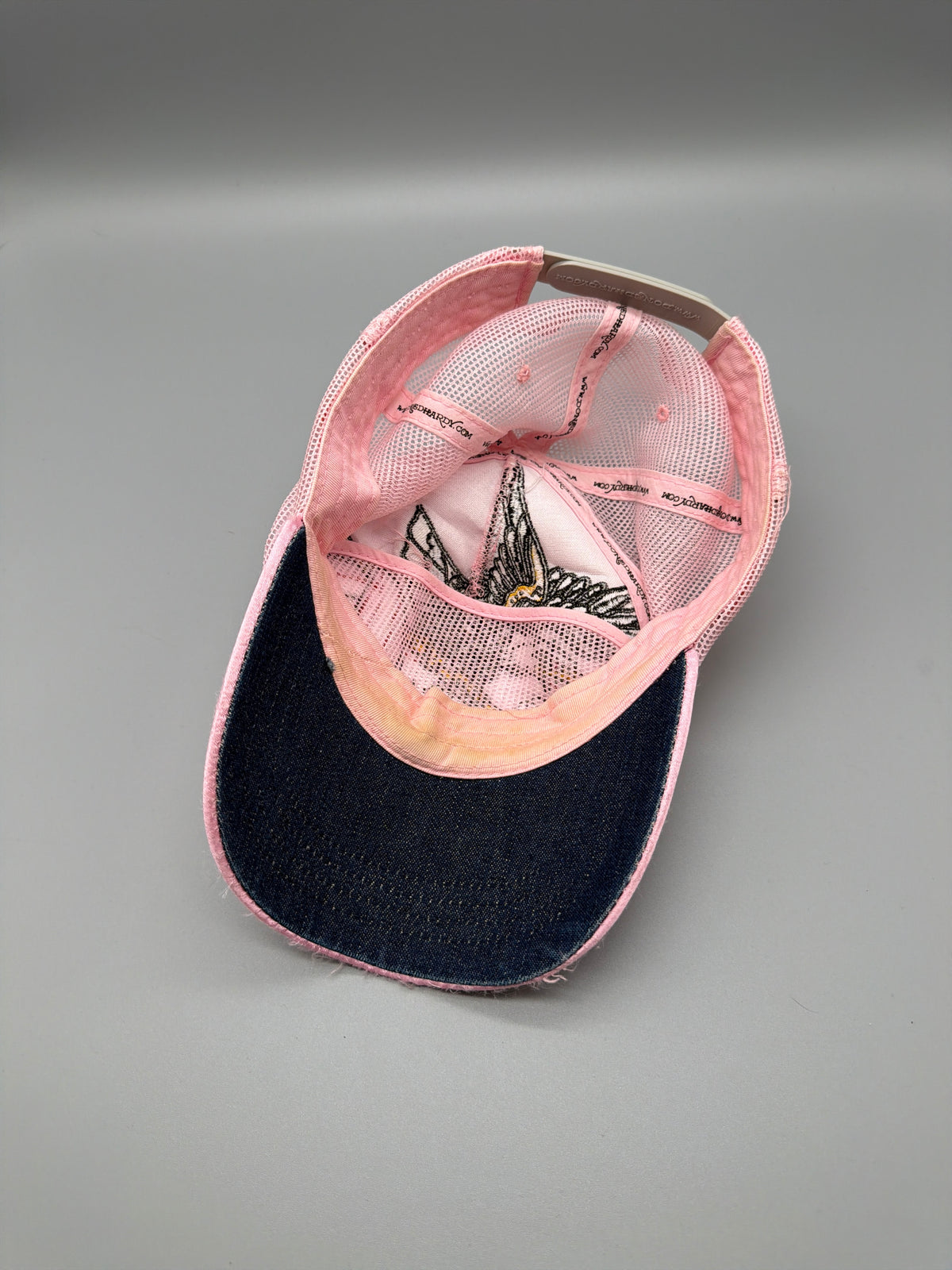Ed Hardy Y2K "Eagle" Satin Rhinestone Trucker Cap - Pink / Distressed - Past Pieces