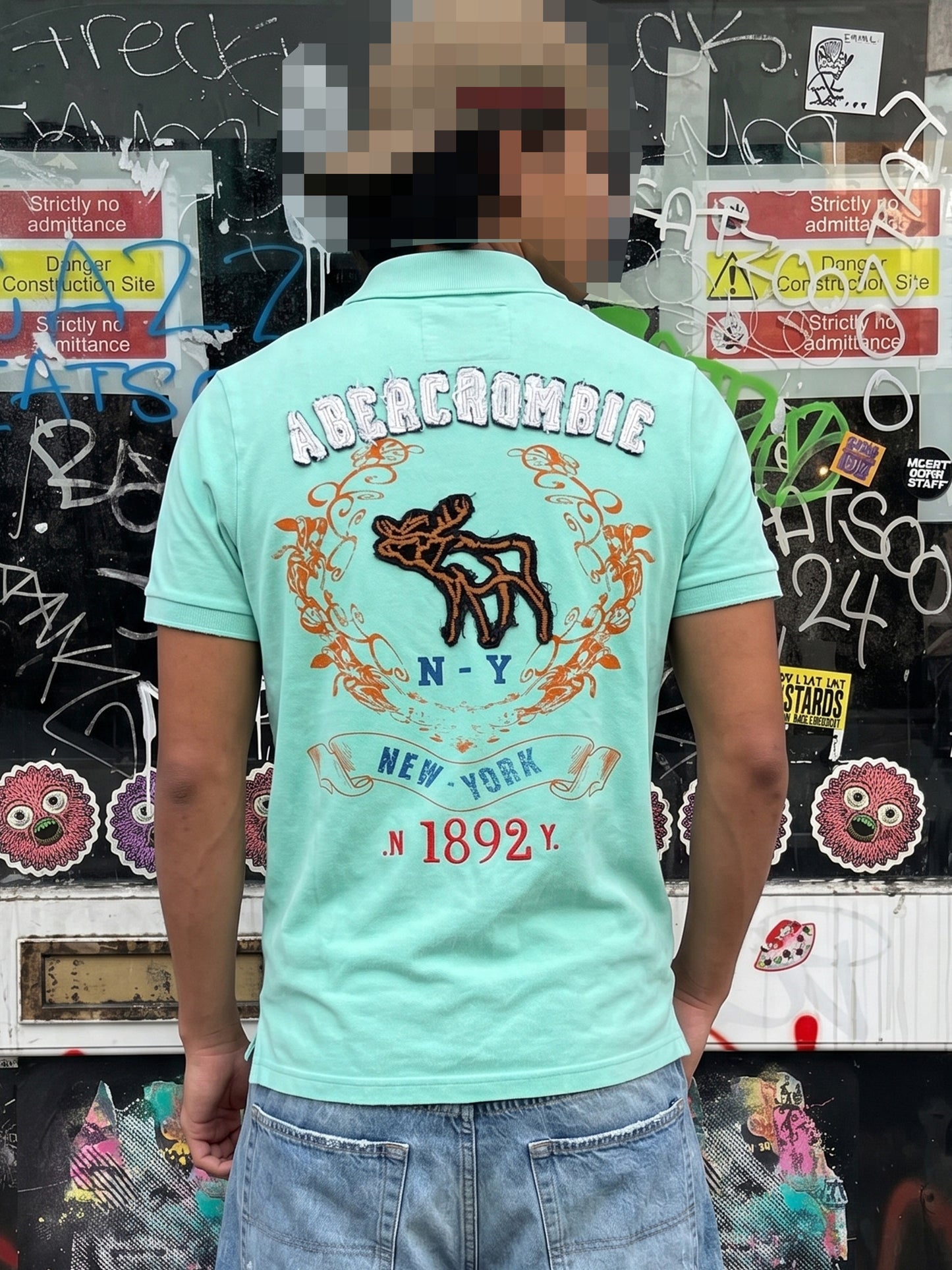 Abercrombie & Fitch "NY 1892" Appliqué Polo - Seafoam Green Y2K