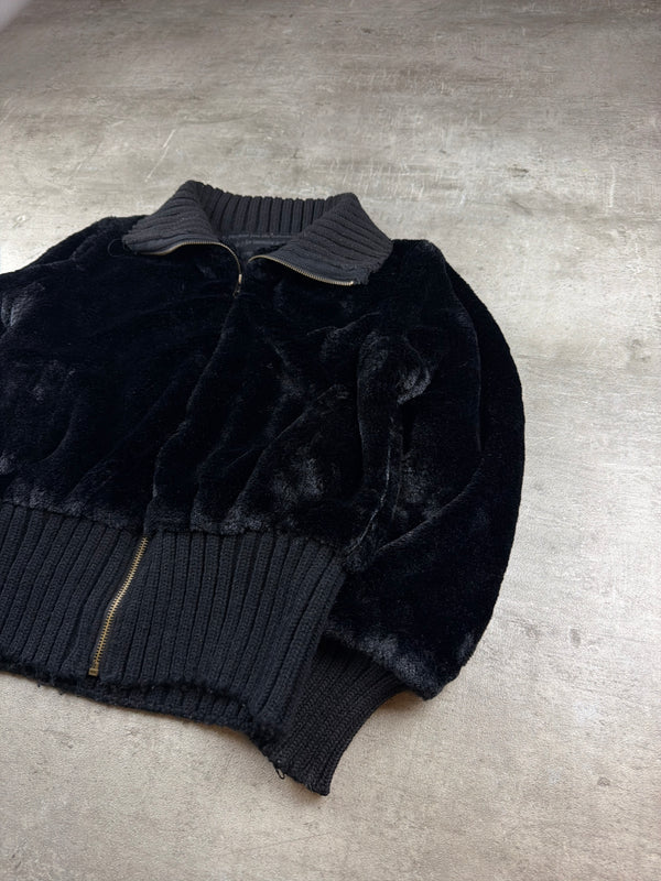 Erika & D Y2K Rhinestone Faux Fur Zip Jacket - Black Cropped