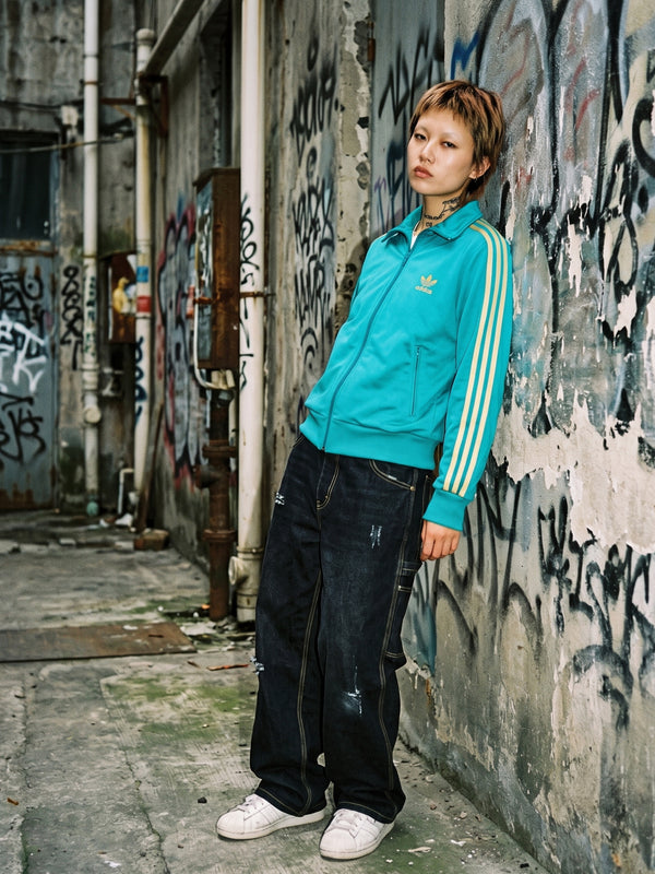 Adidas Retro Three Stripe Trefoil Trackjacket – Teal Gold