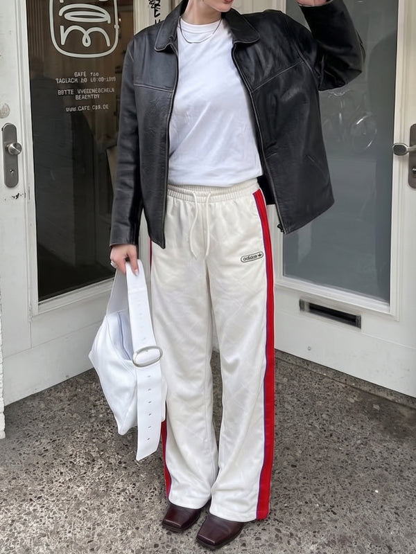 Adidas Y2K "Monogram" Wide Leg Trackpants - Off-White / Racing Red