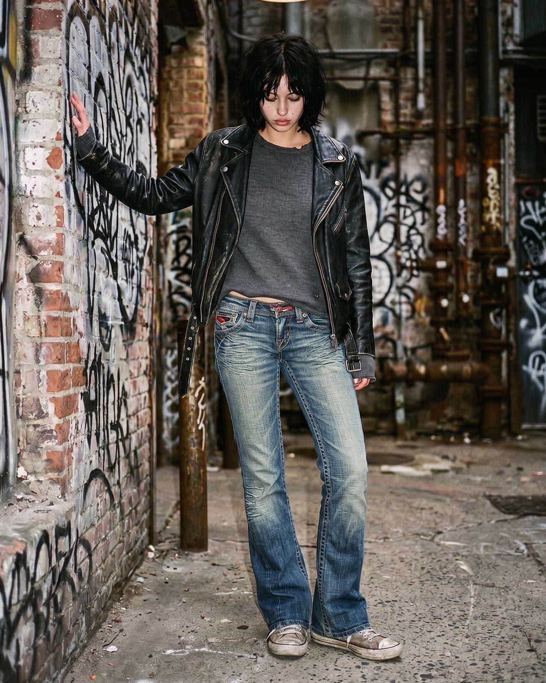 Rossa Miss Jeans "Rhinestone" Flare Denim - Sand Washed Blue