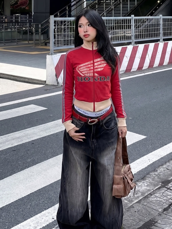 Honda Official Licensed "Speed Wing" Trackjacket - Red / Cream